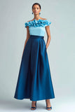 Sky Blue and Dark Blue Off The Shoulder A Line Formal Dress