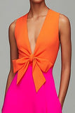 Orange And Fuchsia V Neck A Line Formal Dress