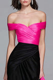 Black and Fuchsia Mermaid Off the Shoulder Long Formal Dress