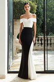 Black and White Mermaid Long Off the Shoulder Formal Dress