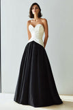 Simple Black and White A Line Sweetheart Long Formal Dress