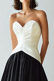 Simple Black and White A Line Sweetheart Long Formal Dress