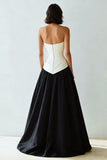 Simple Black and White A Line Sweetheart Long Formal Dress