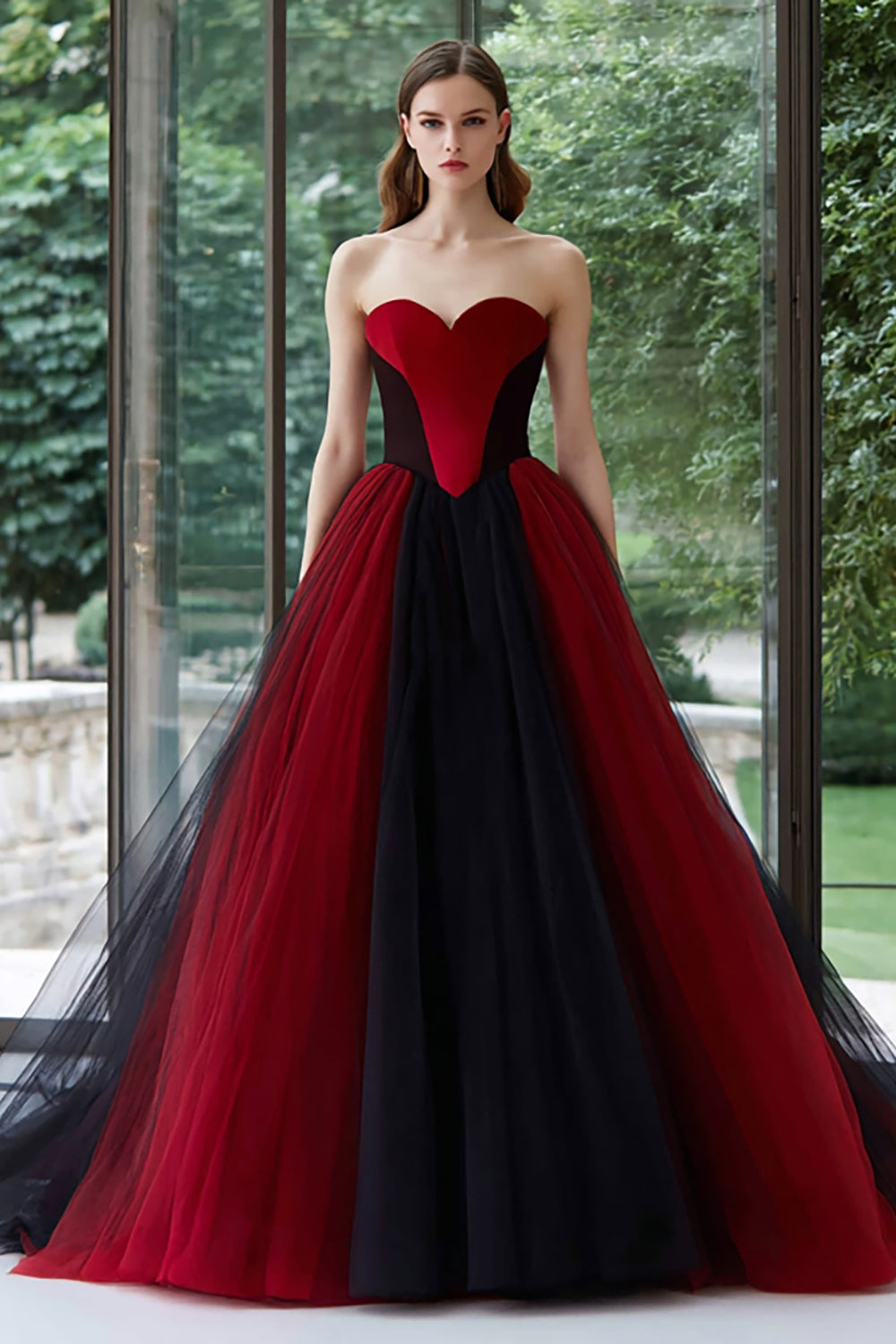 black and red ball dress Zapaka Women Black and Red Tulle Long Evening Dress Ball Gown Sweetheart Military Ball Dress – ZAPAKA UK