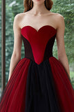 Black and Red Ball Gown Sweetheart Tulle Long Formal Dress