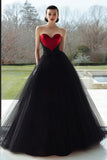 Black and Red Sweetheart Tulle A Line Long Formal Dress