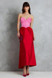 Red and Fuchsia Satin Sweetheart Sheath Midi Formal Dress
