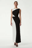 Sheath Bateau Neck Black and White Formal Dress