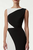 Sheath Bateau Neck Black and White Formal Dress