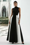 A-Line High Neck Black and White Long Formal Dress