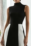 A-Line High Neck Black and White Long Formal Dress