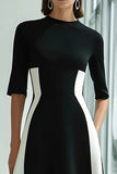 High Neck A-Line Black and White Long Formal Dress