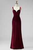 Burgundy Sheath Velvet Long Evening Dress