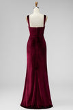 Burgundy Sheath Velvet Long Evening Dress