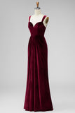 Burgundy Sheath Velvet Long Evening Dress