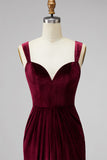 Burgundy Sheath Velvet Long Evening Dress