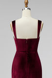 Burgundy Sheath Velvet Long Evening Dress