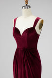 Burgundy Sheath Velvet Long Evening Dress