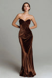 Brown Sweetheart Velvet Corset Long Formal Dress
