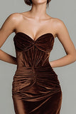Brown Sweetheart Velvet Corset Long Formal Dress
