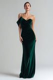 Dark Green Sheath Velvet One Shoulder Long Formal Dress