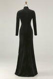 Black Mermaid Velvet High Neck Long Sleeve Formal Dress with Lace