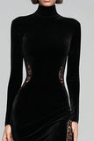 Black Mermaid High Neck Velvet Long Formal Dress with Lace