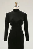 Black Mermaid Velvet High Neck Long Sleeve Formal Dress with Lace
