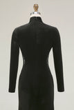 Black Mermaid Velvet High Neck Long Sleeve Formal Dress with Lace