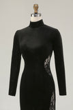 Black Mermaid Velvet High Neck Long Sleeve Formal Dress with Lace