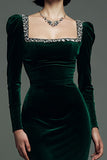 Sparkly Dark Green Square Neck Velvet Mermaid Maxi Formal Dress