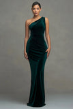 Dark Green Velvet Mermaid One Shoulder Maxi Formal Dress