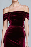 Burgundy Velvet Off the Shoulder Formal Dress with Slit