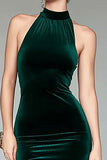 Mermaid Halter Dark Green Velvet Long Formal Dress with Slit