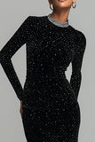 Sparkly Black Sheath Scoop Velvet Formal Dress With Beading