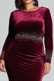 Burgundy Sheath Boat Neck Beaded Velvet Formal Dress