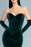 Dark Green Mermaid Sweetheart Corset Velvet Long Formal Dress