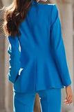 Blue 2 Piece Peak Lapel Single Breasted Women's Suits