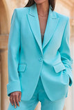 Turquoise Peak Lapel 2 Piece Women's Work Suits