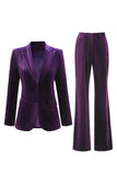 2 Piece Plum Velvet Peak Lapel Single Breasted Women's Suits