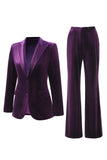 2 Piece Plum Velvet Peak Lapel Single Breasted Women's Suits