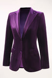 2 Piece Plum Velvet Peak Lapel Single Breasted Women's Suits