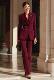 Burgundy Double Breasted Peak Lapel 2 Piece Women's Business Suits