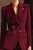 Burgundy Double Breasted Peak Lapel 2 Piece Women's Business Suits