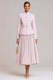Light Pink A Line 2 Piece Pleated Work Dress with Belt