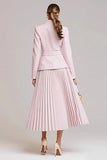 Light Pink A Line 2 Piece Pleated Work Dress with Belt