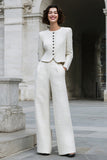 Ivory Tweed Single Breasted 2 Piece Women's Suits