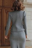 Grey 2 Piece Tweed Pencil Midi Work Dress