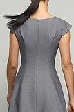 Simple Grey A Line Cap Sleeves Long Work Dress