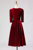 Velvet A Line V-Neck Burgundy Midi Christams Party Dress with Half Sleeves